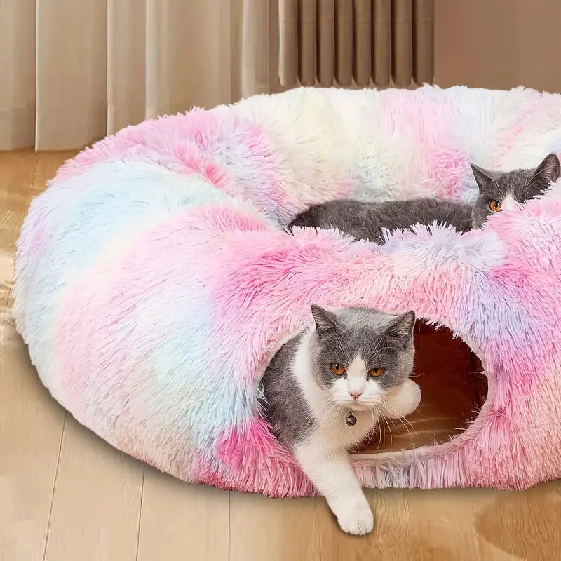 Cozy Plush Cat Tunnel Nest with Hanging Ball Toy - Perfect Kitten Hideaway-1
