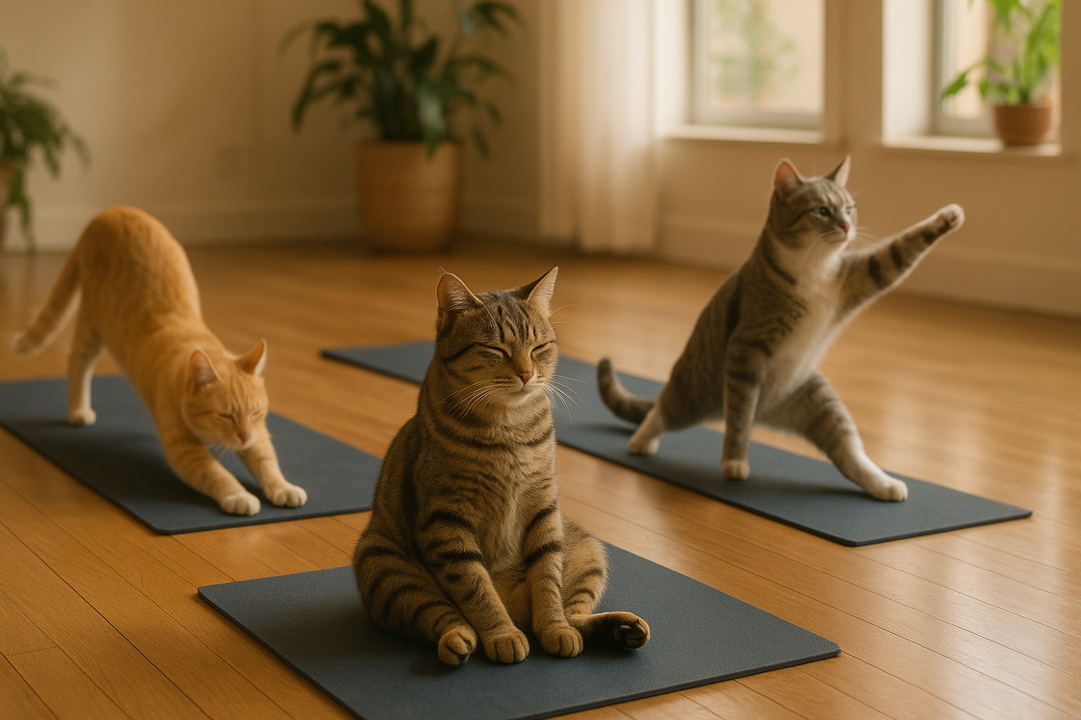 imagen realista de gatos haciendo yoga