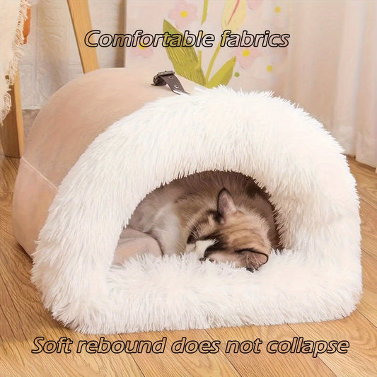 Warm Plush Cat Nest Bed for Winter Comfort-1